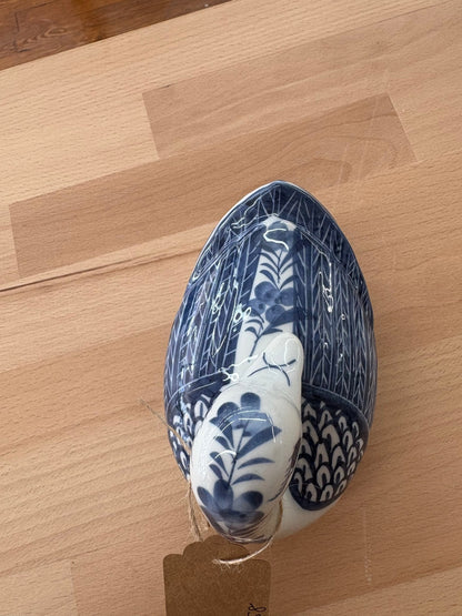 Ceramic Blue and White Duck Trinket Box with Lid – Vintage Decorative Dish - Loom Vintage