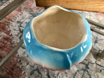 Ceramic Pansy Ring Vase — Pink & Blue, 6" diameter, 1970s, Woodstock CT Estate - Loom Vintage
