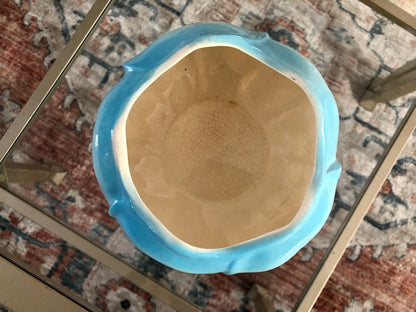 Ceramic Pansy Ring Vase — Pink & Blue, 6" diameter, 1970s, Woodstock CT Estate - Loom Vintage