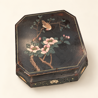 Greek key border on hexagonal lacquer stool