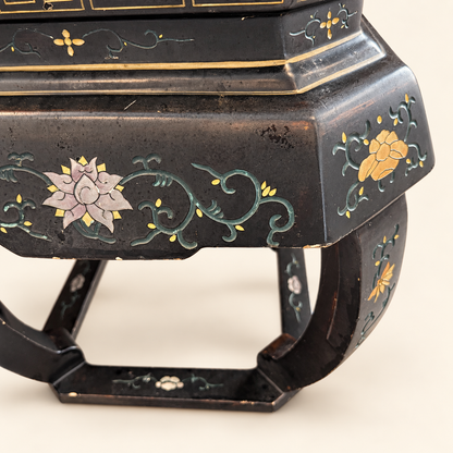Chinese black lacquer hexagonal stool, side view