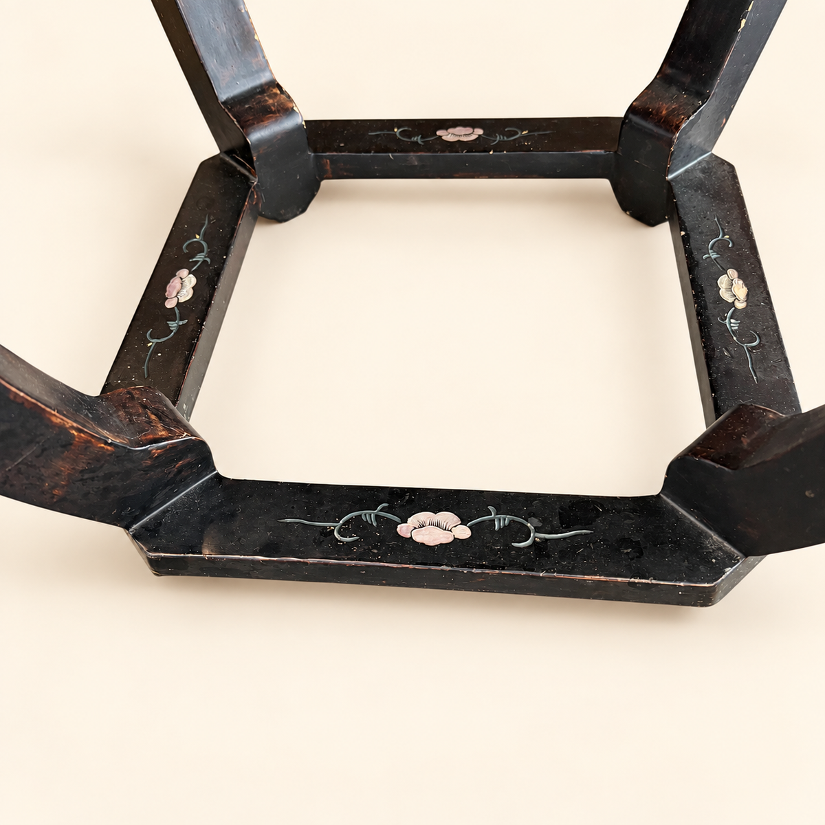 Pair of chinoiserie black lacquer stools as side tables