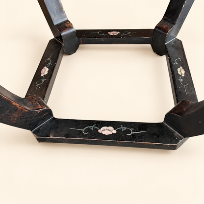 Pair of chinoiserie black lacquer stools as side tables