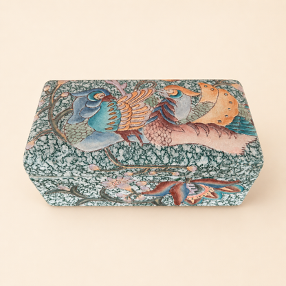 Chinese porcelain box lid with enameled birds among flowers