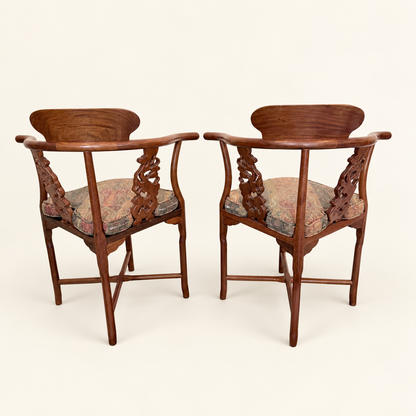 Detail of carved backrest on Chinese rosewood corner chair