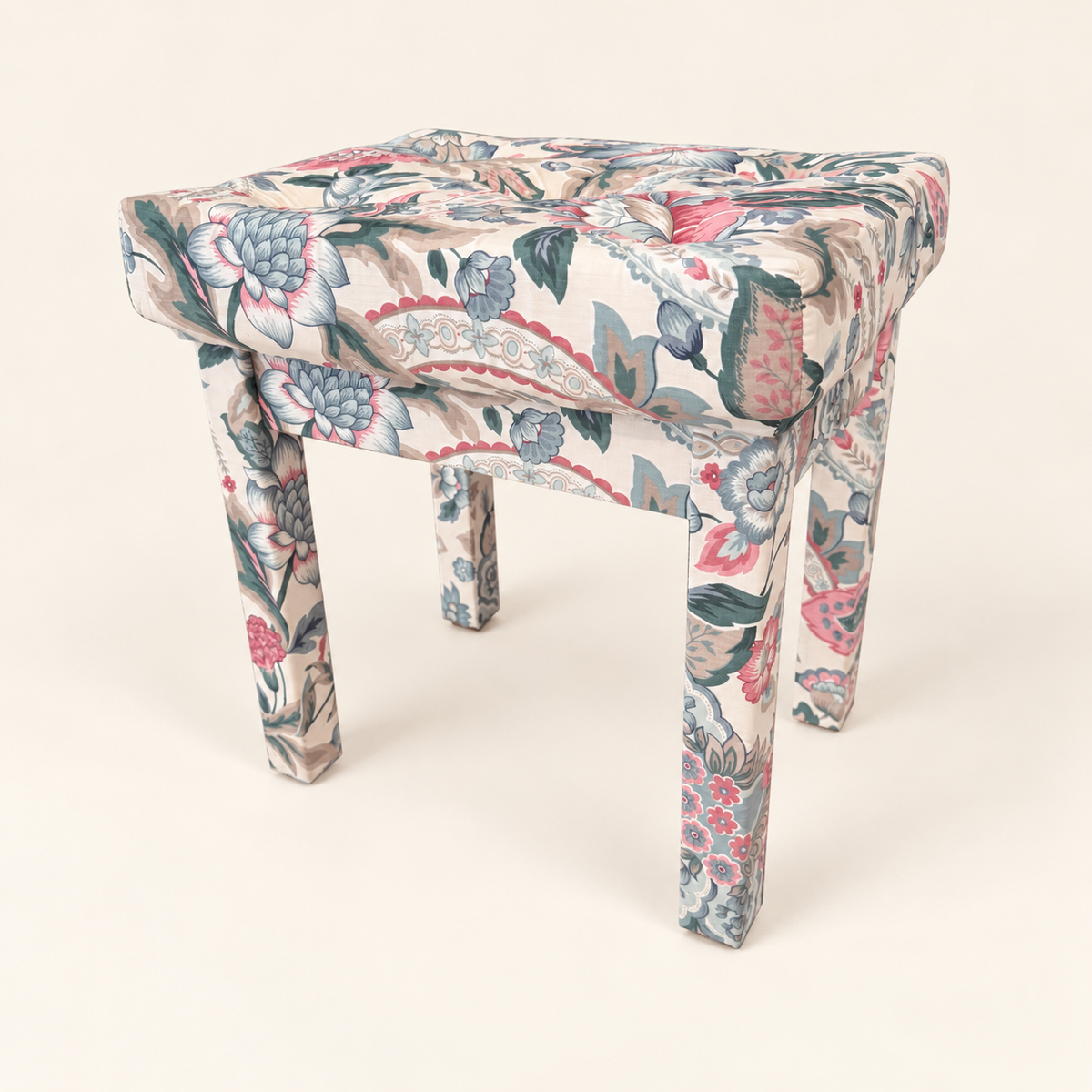 Vintage chintz floral upholstered vanity stool