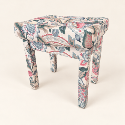 Vintage chintz floral upholstered vanity stool