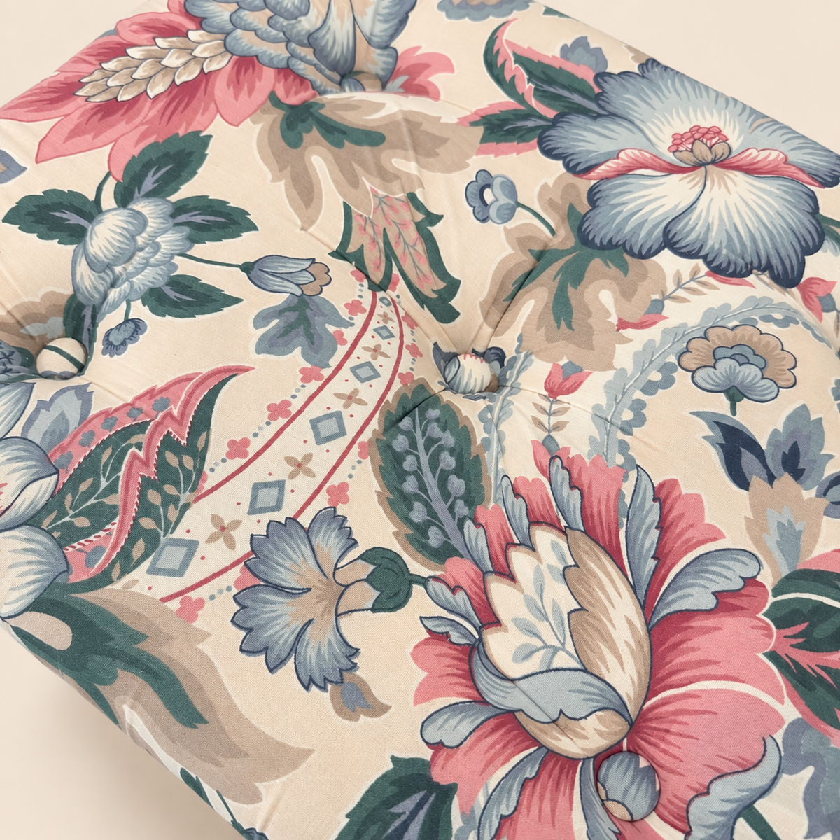Chintz floral Parsons stool, angled view