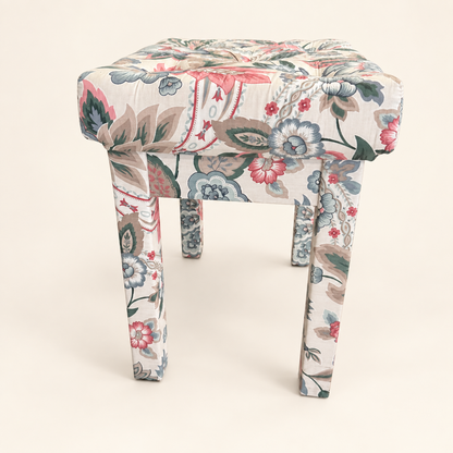 Square-leg upholstered chintz floral stool