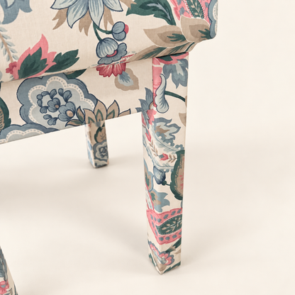 Grandmillennial chintz floral vanity stool side view