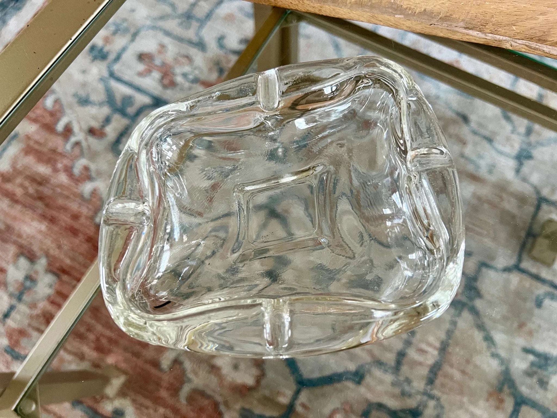 Clear Glass Oblong Ashtray — Organic Abstract Form, Mid-Century - Loom Vintage