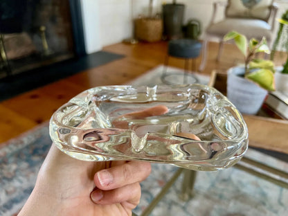 Clear Glass Oblong Ashtray — Organic Abstract Form, Mid-Century - Loom Vintage