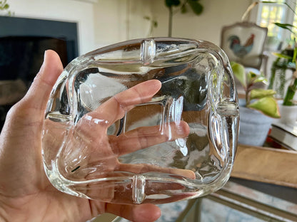 Clear Glass Oblong Ashtray — Organic Abstract Form, Mid-Century - Loom Vintage