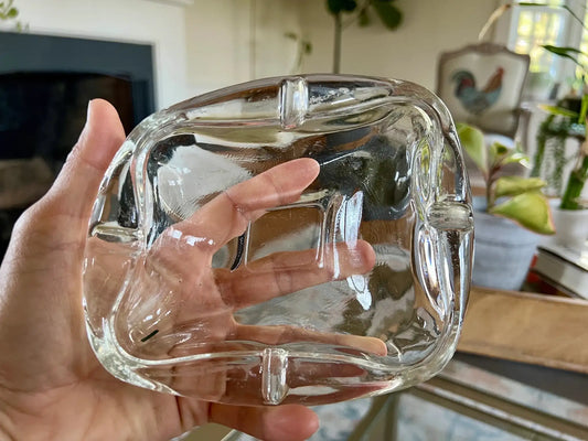 Clear Glass Oblong Ashtray — Organic Abstract Form, Mid-Century - Loom Vintage