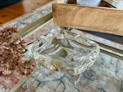 Clear Glass Oblong Ashtray — Organic Abstract Form, Mid-Century - Loom Vintage