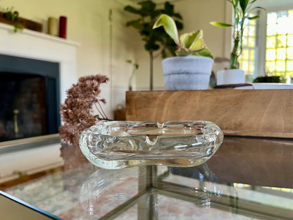 Clear Glass Oblong Ashtray — Organic Abstract Form, Mid-Century - Loom Vintage