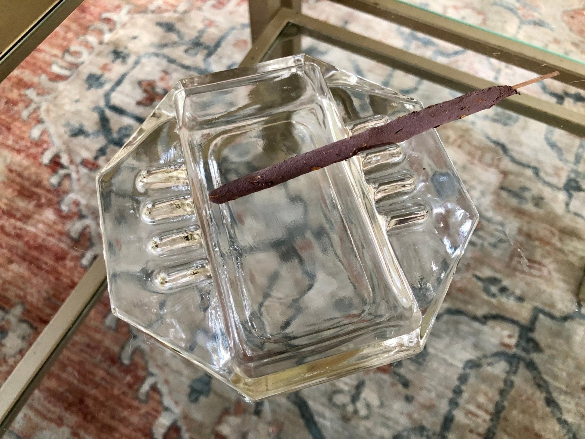Clear Glass Octagonal Ashtray — Art Deco Style, 5" x 5" - Loom Vintage