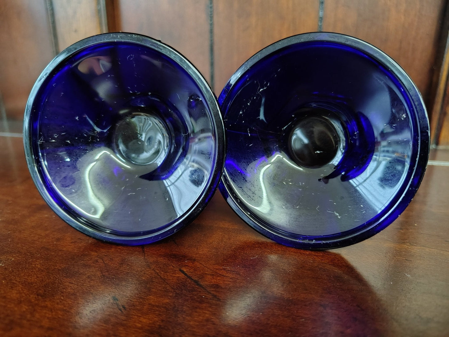 Cobalt Blue Faceted Glass Candlestick Holders, Set of 2 - Loom Vintage