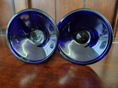 Cobalt Blue Faceted Glass Candlestick Holders, Set of 2 - Loom Vintage