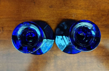 Cobalt Blue Faceted Glass Candlestick Holders, Set of 2 - Loom Vintage