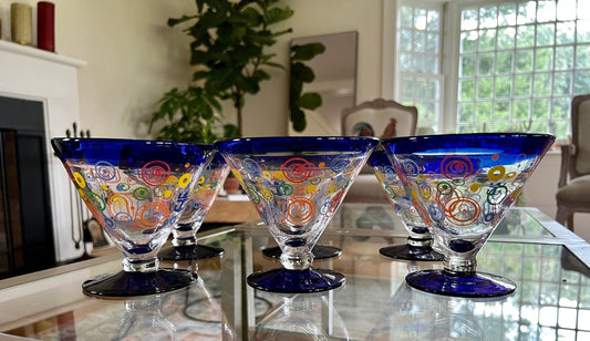 Colorful Circle - Design Martini Glasses, Set of 6 — Vintage MCM Cocktail Glassware - Loom Vintage