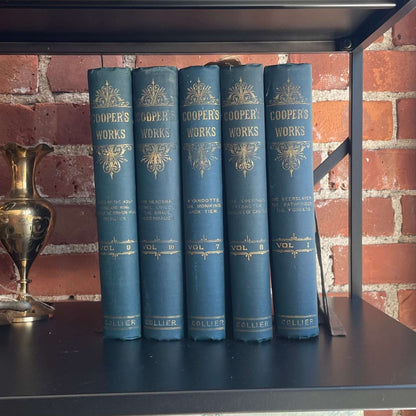Cooper’s Works – Set of 5 Volumes (1, 7–10) Vintage Decorative Book Stack - Loom Vintage