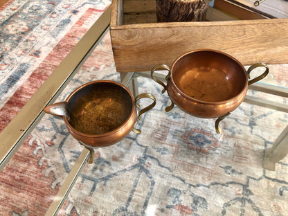 Copper and Brass Cream & Sugar Set with Tripod Legs — Warm Patina, Vintage Tableware - Loom Vintage