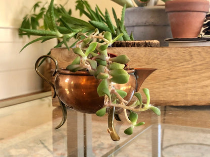 Copper and Brass Cream & Sugar Set with Tripod Legs — Warm Patina, Vintage Tableware - Loom Vintage