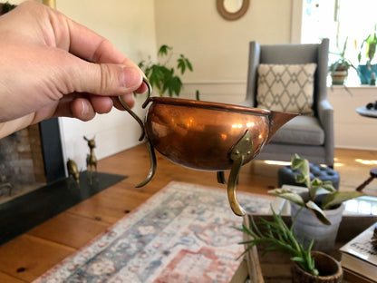 Copper and Brass Cream & Sugar Set with Tripod Legs — Warm Patina, Vintage Tableware - Loom Vintage
