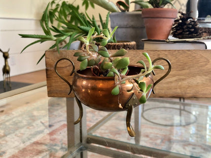 Copper and Brass Cream & Sugar Set with Tripod Legs — Warm Patina, Vintage Tableware - Loom Vintage