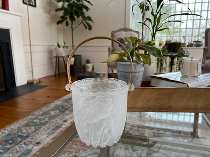 Creazioni Silvestri Arte Murano Crystal Ice Bucket — Marbled Glass, Cherub & Gold Handle, Italy - Loom Vintage
