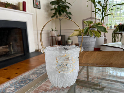 Creazioni Silvestri Arte Murano Crystal Ice Bucket — Marbled Glass, Cherub & Gold Handle, Italy - Loom Vintage