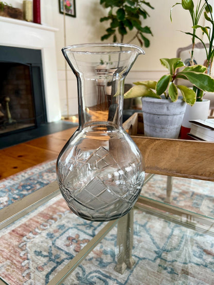 Cut Crystal Carafe — Etched Floral Design, 9.25"H - Loom Vintage