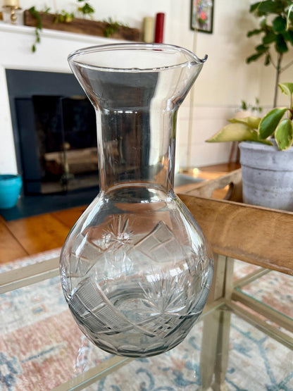 Cut Crystal Carafe — Etched Floral Design, 9.25"H - Loom Vintage