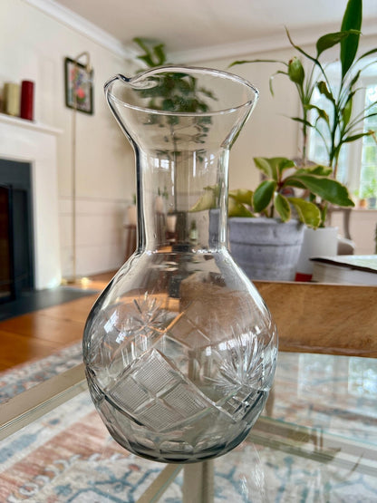 Cut Crystal Carafe — Etched Floral Design, 9.25"H - Loom Vintage
