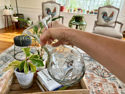 Cut Crystal Carafe — Etched Floral Design, 9.25"H - Loom Vintage