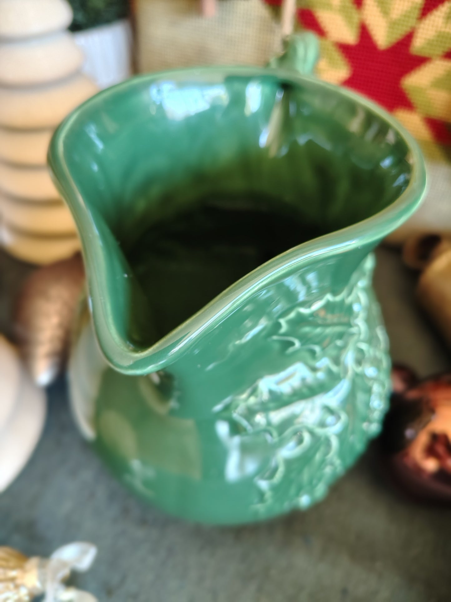 Italian Green Ceramic Holly Christmas Pitcher – Made in Italy (No. 10080)