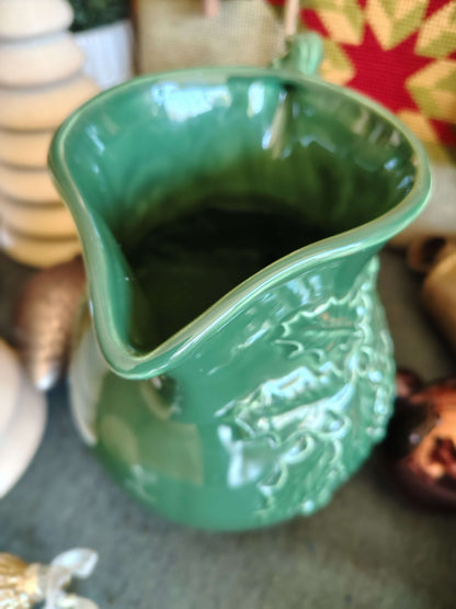 Italian Green Ceramic Holly Christmas Pitcher – Made in Italy (No. 10080) – photo 4 of 7