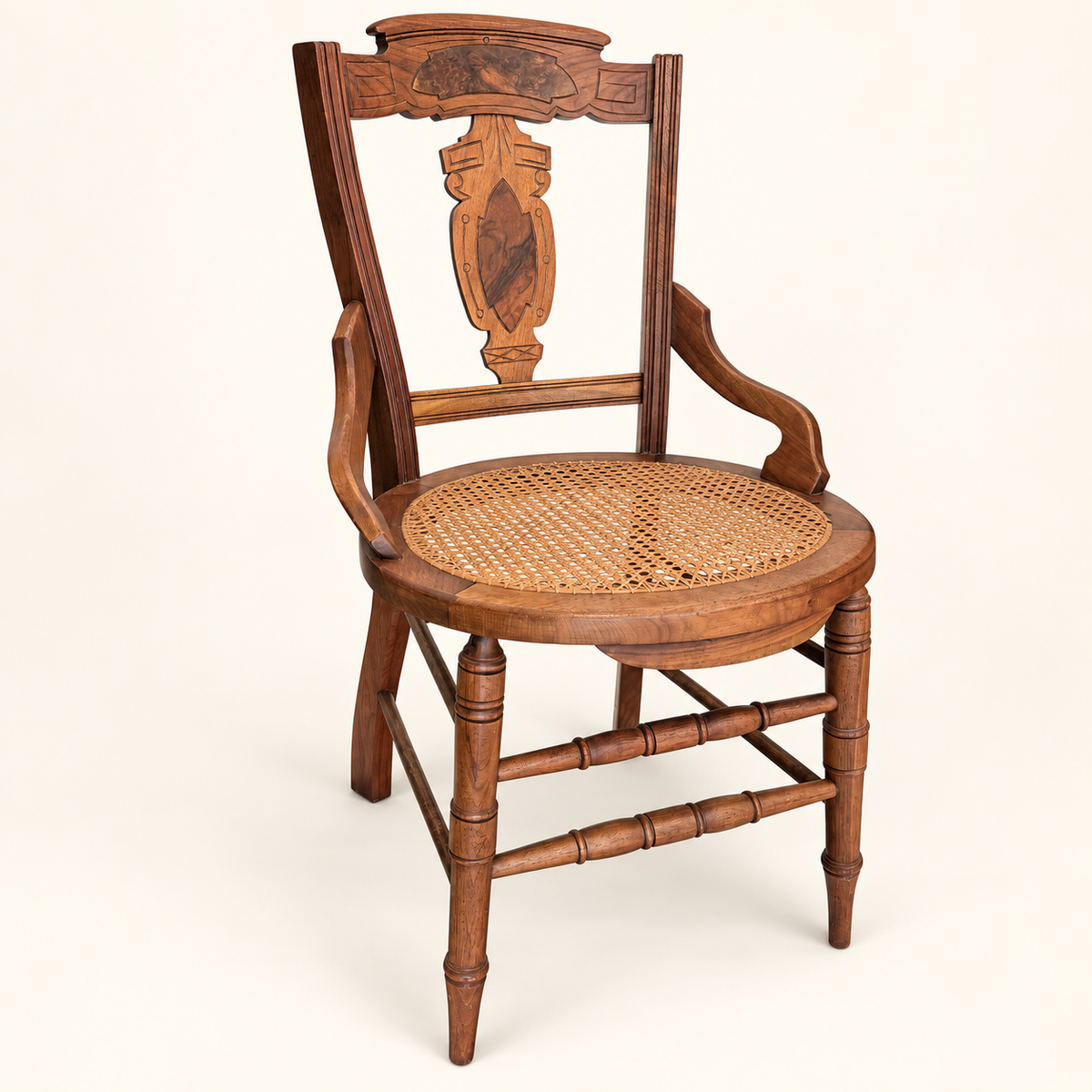 Round hand-caned seat on Victorian Eastlake chair