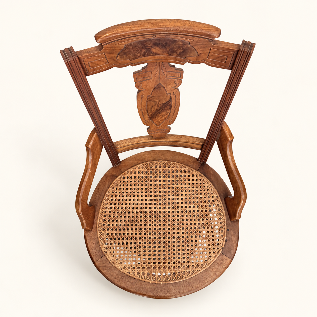 Eastlake walnut caned side chair, side profile