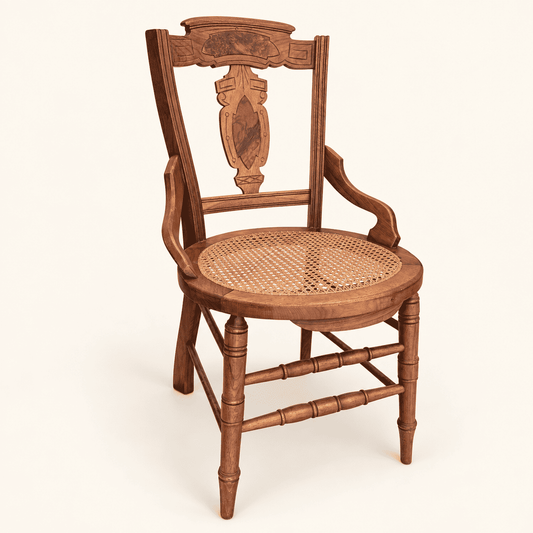 Pair of Eastlake walnut caned side chairs with burl panels