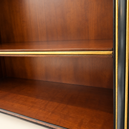 Adjustable shelf with gilt molding inside Edwardian rosewood bookcase