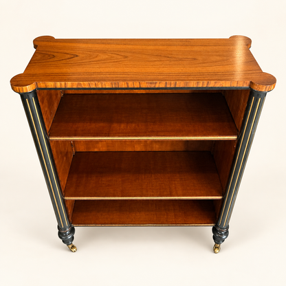 Rosewood bookcase from above showing crossbanded top with rounded corners