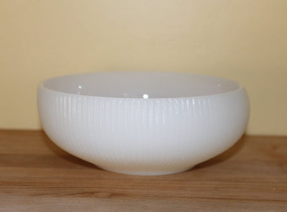 E.O. Brody Co. Milk Glass Bowl — Vertical Ribbed Line Pattern, 6"W, Cleveland Ohio - Loom Vintage