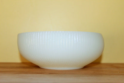 E.O. Brody Co. Milk Glass Bowl — Vertical Ribbed Line Pattern, 6"W, Cleveland Ohio - Loom Vintage