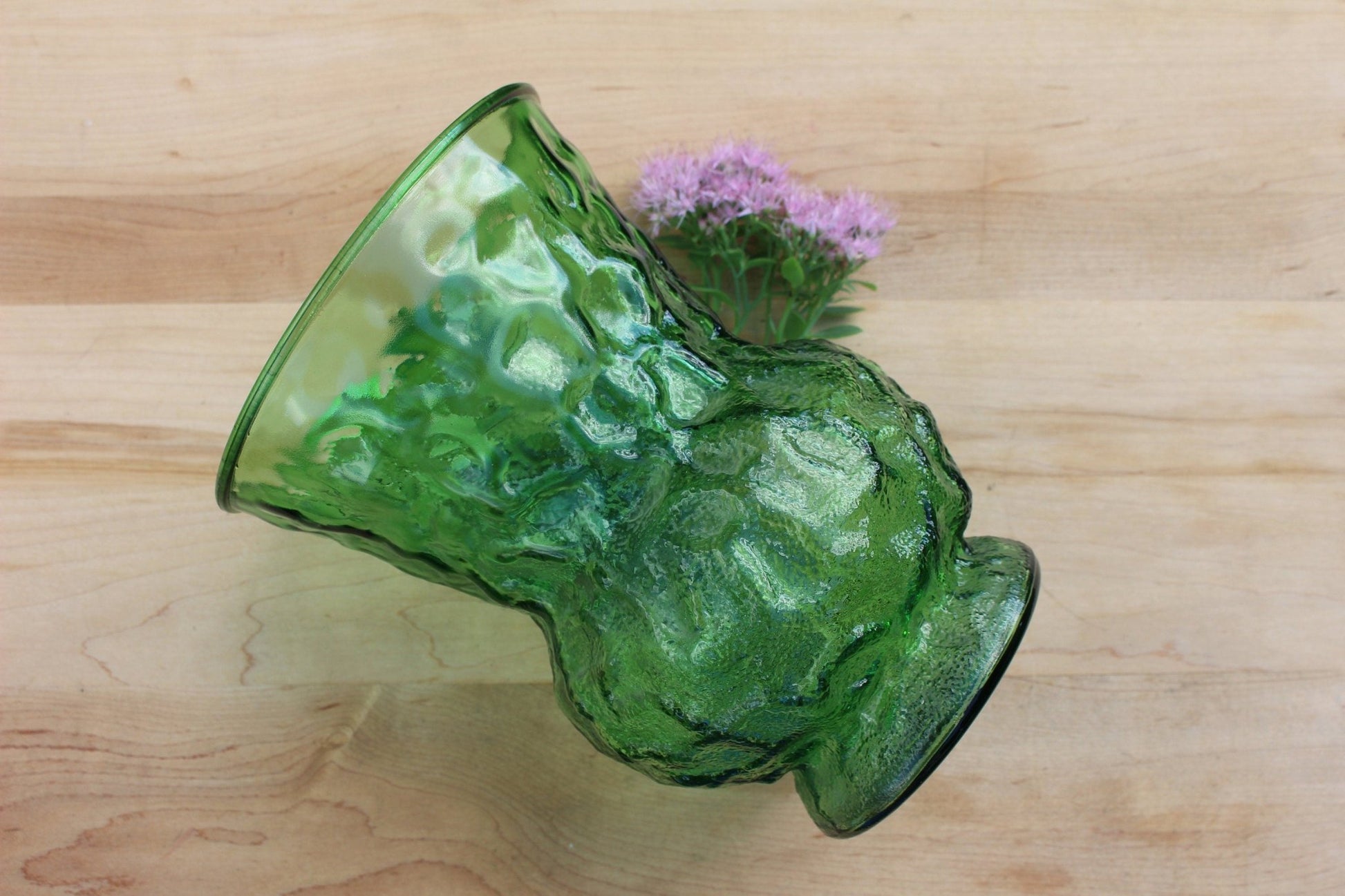 EO Brody Green Crinkle Glass Vase, EO Brody Green Glassware, EO Brody Crinkle Glass Vase - Loom Vintage
