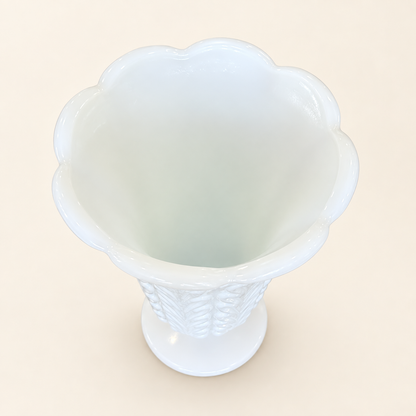 White milk glass pedestal vase by E.O. Brody, side profile