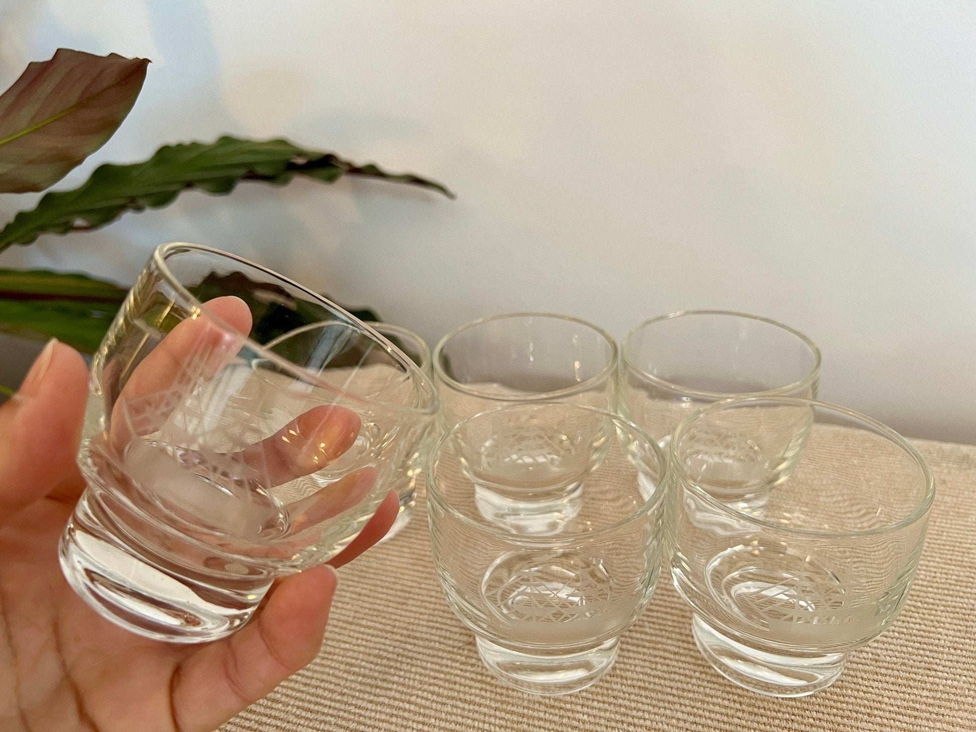 Etched Clipper Ship Cordial Glasses, Set of 6 — Nautical, Mid - 20th Century, 3"H - Loom Vintage