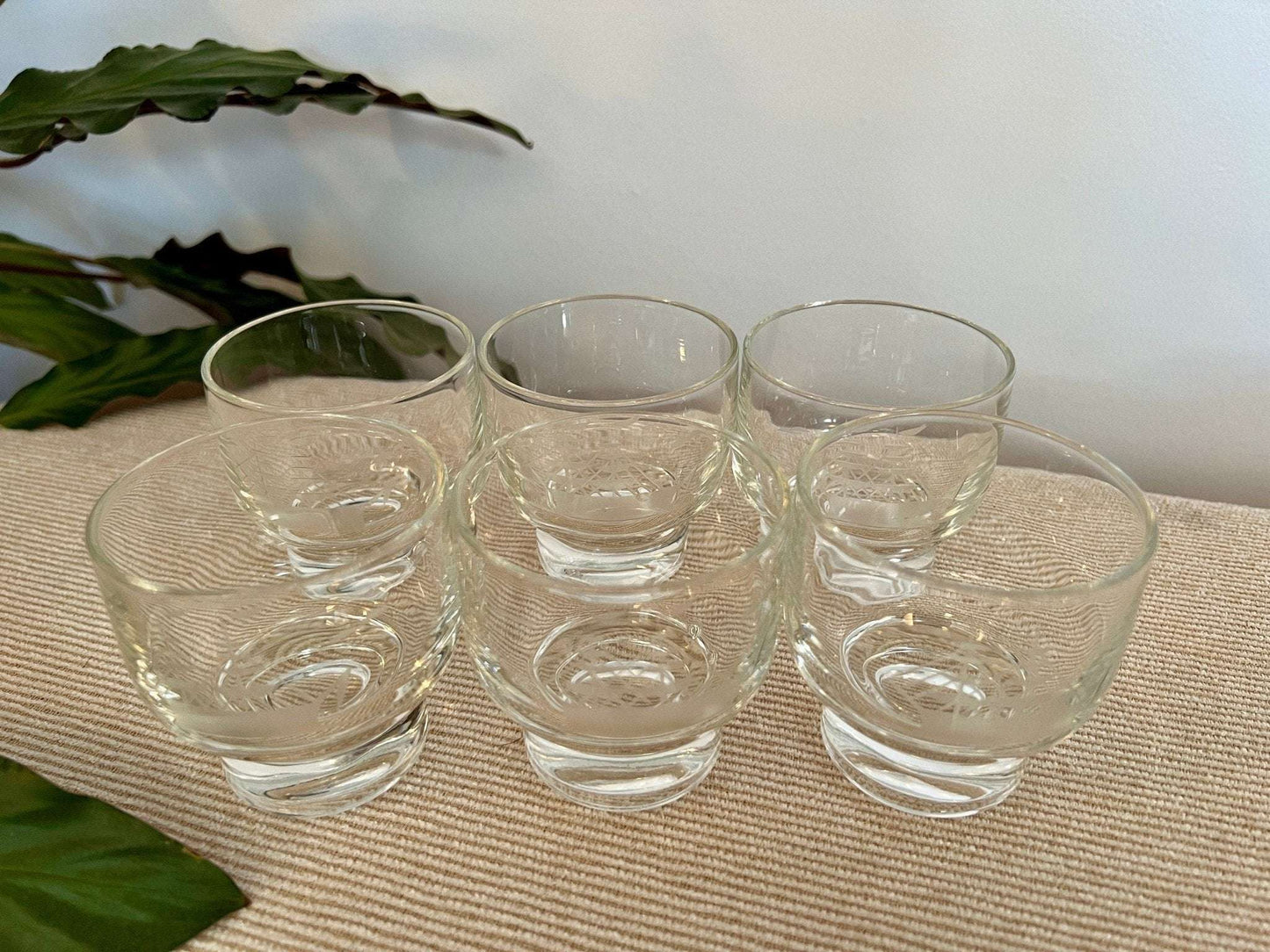 Etched Clipper Ship Cordial Glasses, Set of 6 — Nautical, Mid - 20th Century, 3"H - Loom Vintage