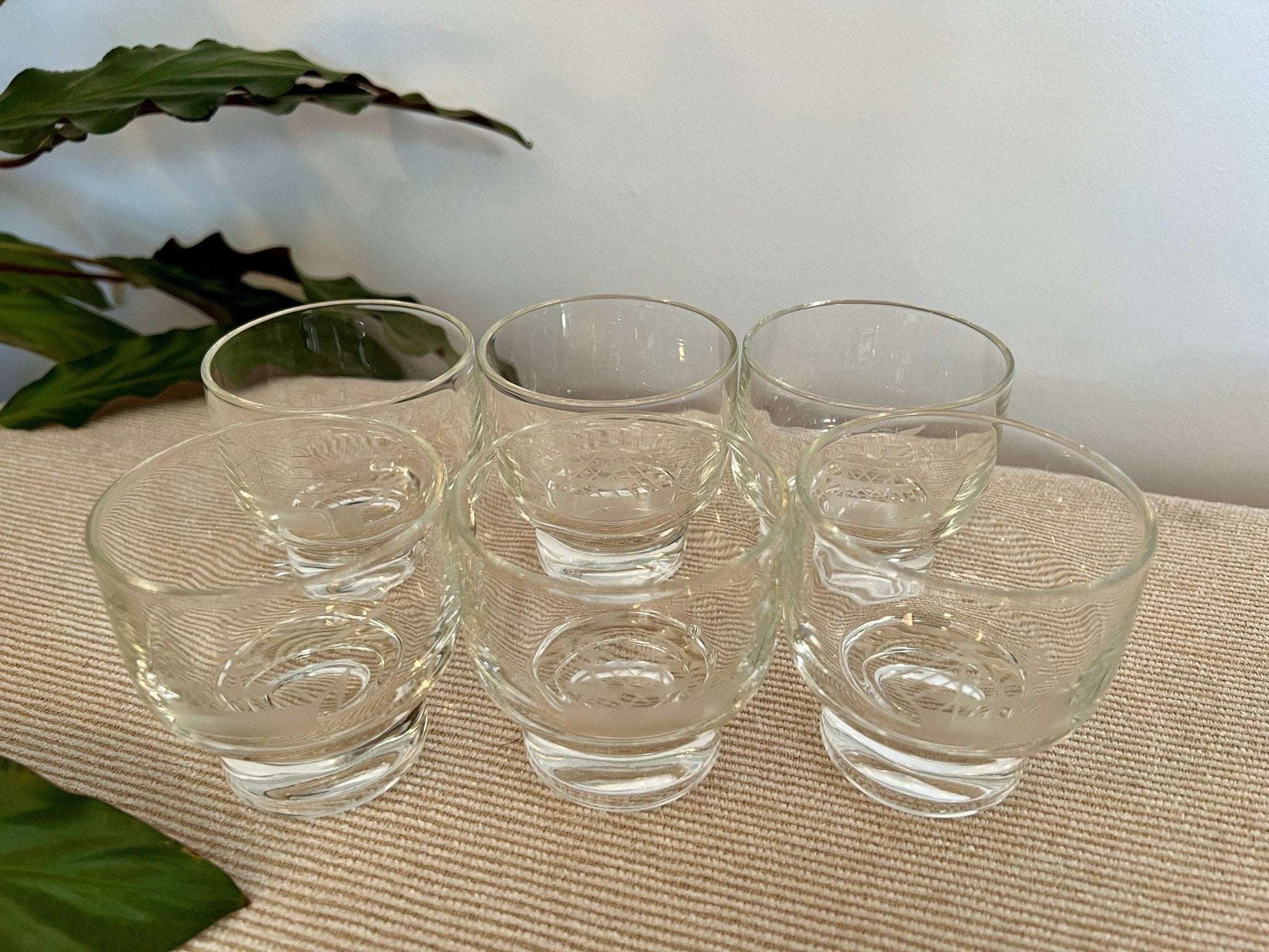 Etched Clipper Ship Cordial Glasses, Set of 6 — Nautical, Mid - 20th Century, 3"H - Loom Vintage